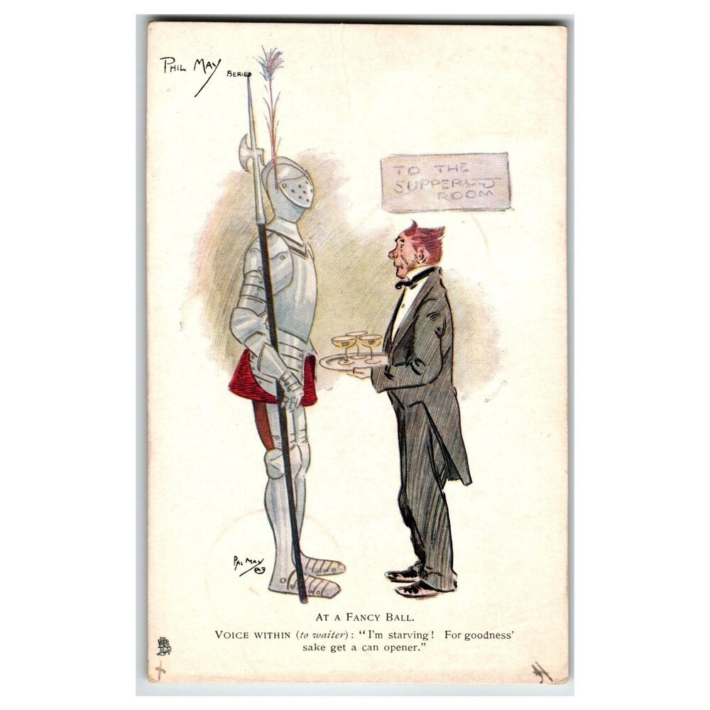 Phil May 1903 Humorous Knight Butler Fancy Ball Oilette Postcard 1905 Posted